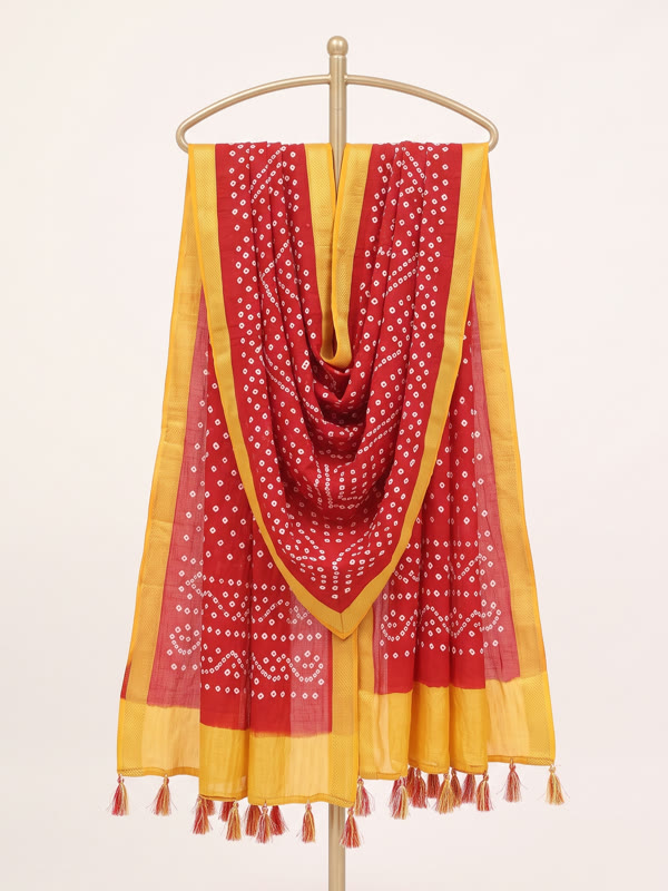 Bandhani Dupatta - Red - Cotton, Red