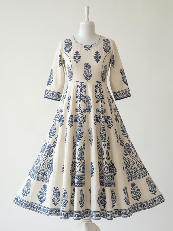 Cotton Anarkali Kurti - White - Cotton, Off White