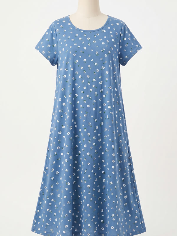 Cotton Nighty - Printed Blue - Cotton, Blue Print