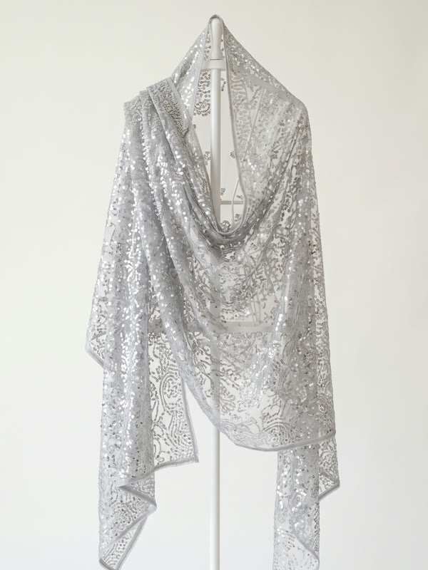 Net Sequin Stole - Silver - Net, Silver