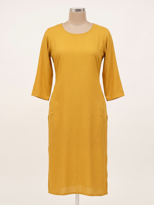 Rayon Straight Kurti - Mustard - Rayon, Mustard