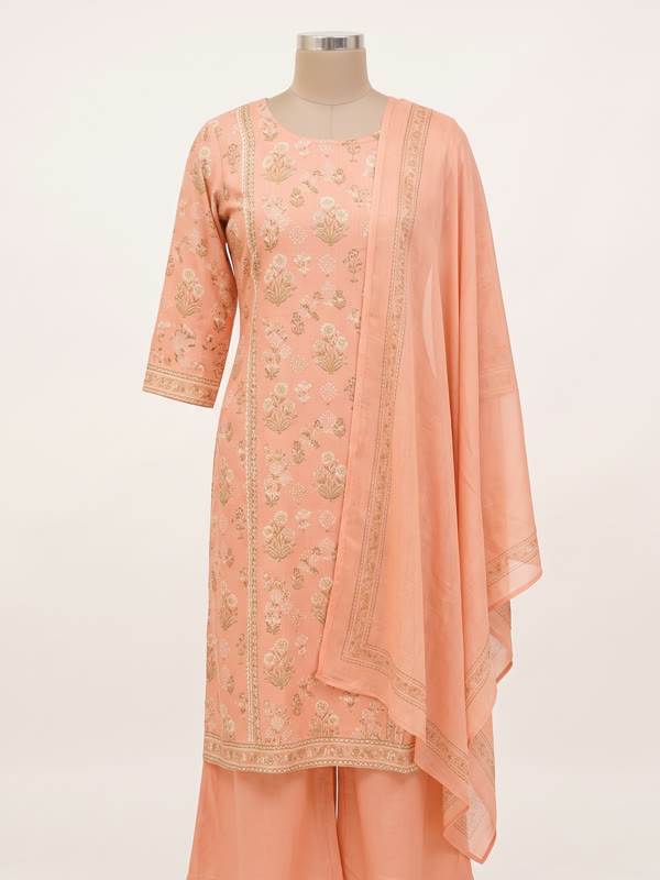 Stitched Palazzo Suit - Peach - Rayon, Peach