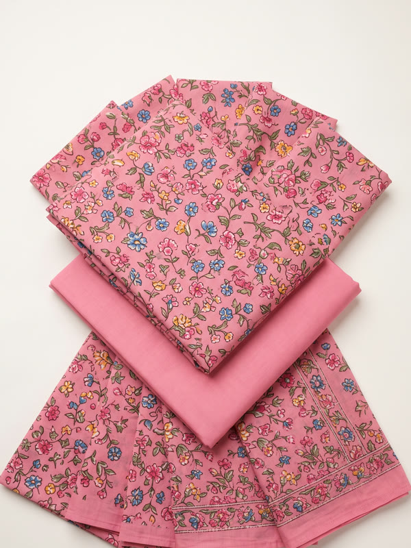 Unstitched Cotton Suit - Pink - Cotton, Pink